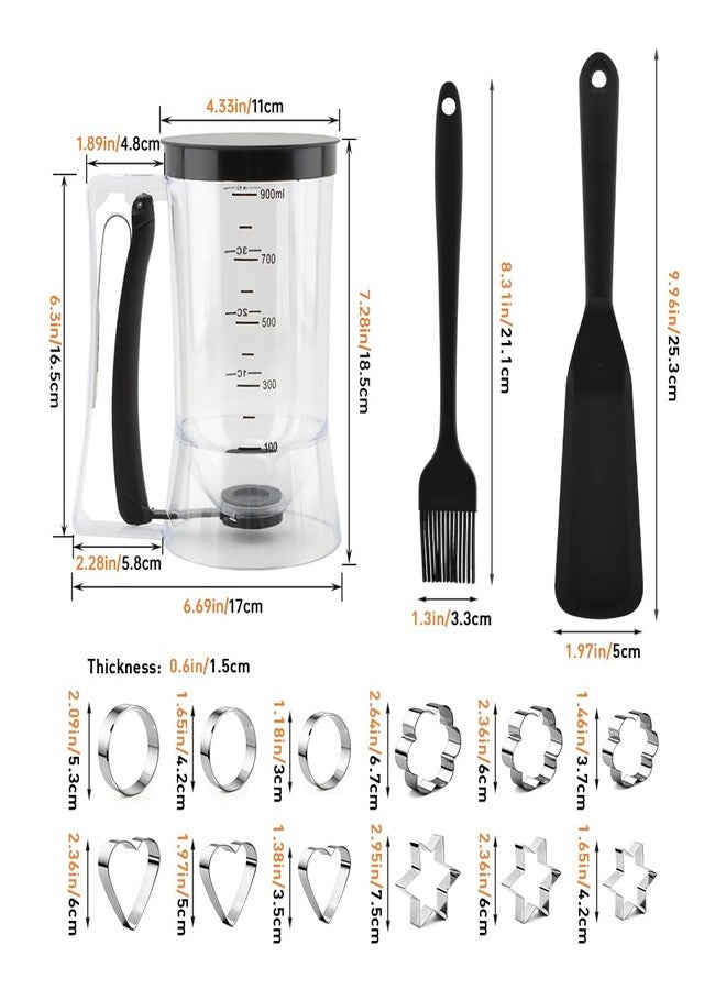 Jeyntanc Pancake Batter Dispenser With Squeeze Handle Set, No Mess & Easy Pour, Includes Muffin, Hexagram, Heart and Flower Rings, Pastry Brush and Spatula - Ideal for Pancakes, Waffles and Cupcakes - Image 3